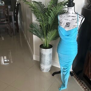 Elegant Blue Draped Women's Dress